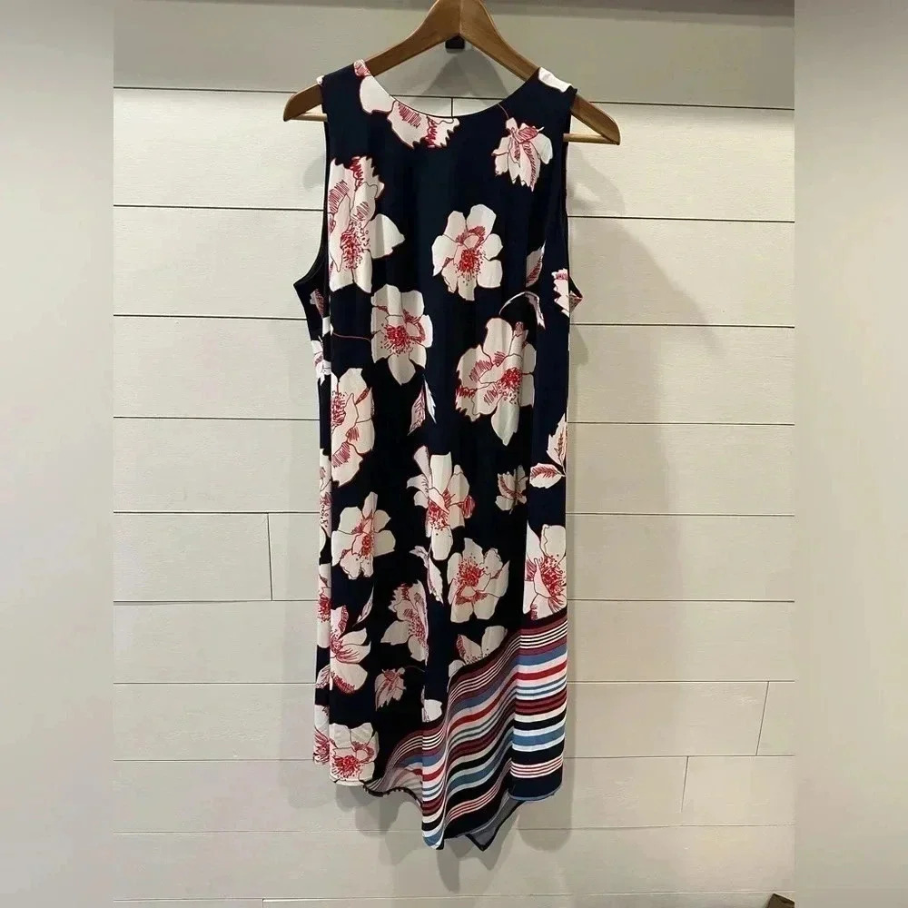 CB Established 1962 Shift Dress Black Red Floral Back Keyhole Stretch - size 14 - Picture 1 of 7